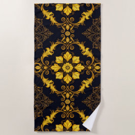 Toalla De Playa "Barockes Ornament-Muster in Gold und Schwarz"