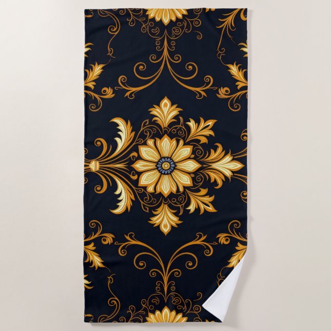 Toalla De Playa "Barockes Ornament-Muster in Gold und Schwarz" Dec (Anverso)