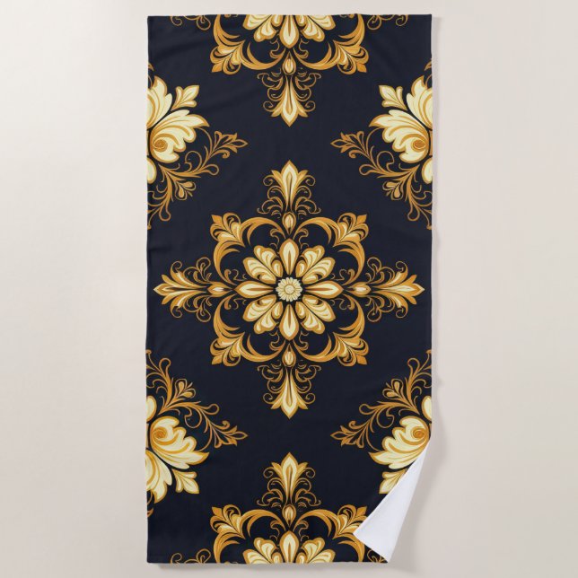 Toalla De Playa "Barockes Ornament-Muster in Gold und Schwarz" Dec (Anverso)