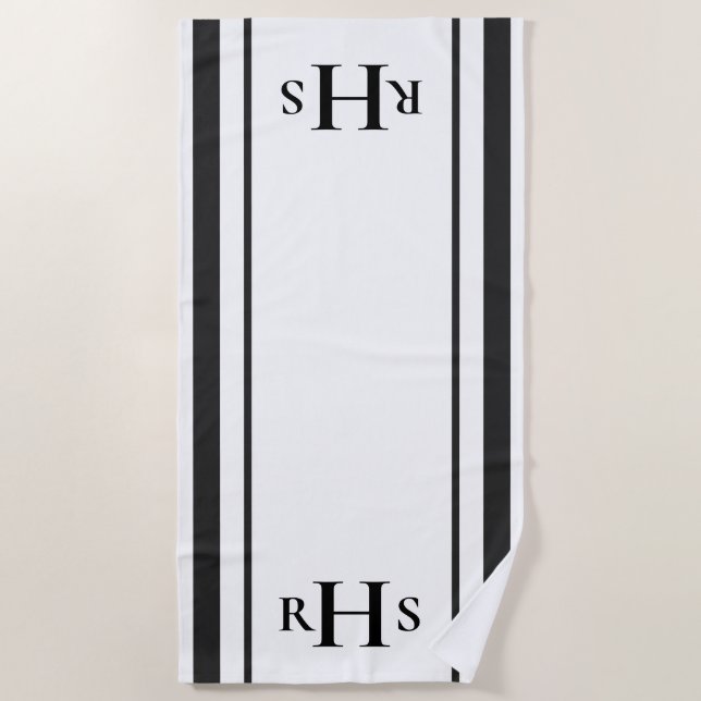 Toalla De Playa Barrido clásico de playa en franja blanca y negra (Anverso)