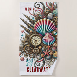 TOALLA DE PLAYA BARRIO DE ESCALÓN DE STEAMPUNK DE BLANCO BLANCO