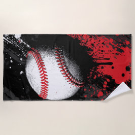 Toalla De Playa Baseball Impact Art – Bold Red Splash Design