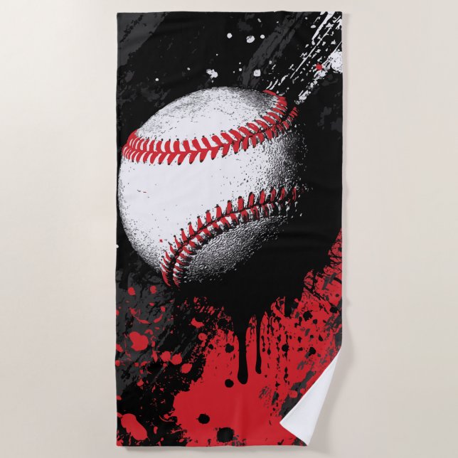 Toalla De Playa Baseball Impact Art – Bold Red Splash Design (Anverso)