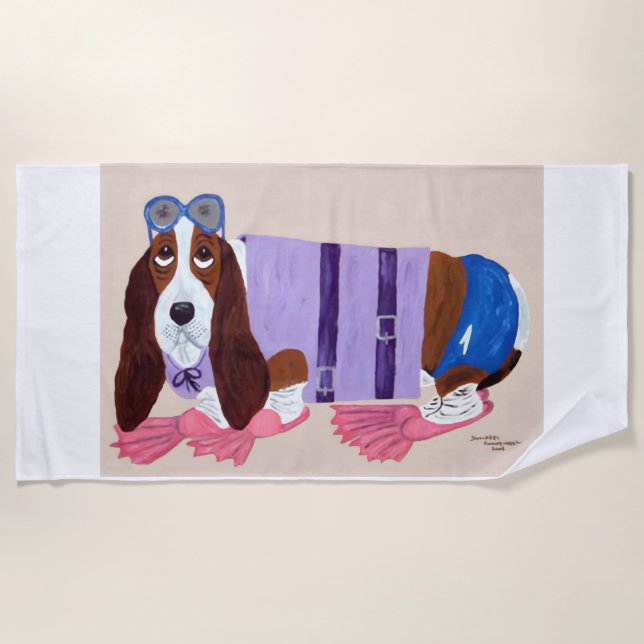 Toalla De Playa Basset Hound con aletas (Anverso)