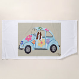 Toalla De Playa Basset Hound in Hippie Car