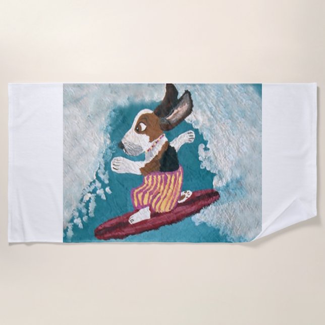 Toalla De Playa Basset Hound Surfer (Anverso)