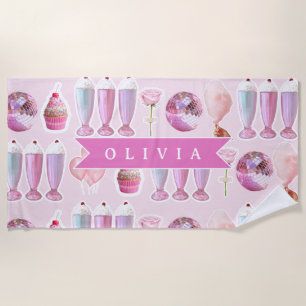 Toalla De Playa Batido Retro Rosa Personalizado Monada Adorable
