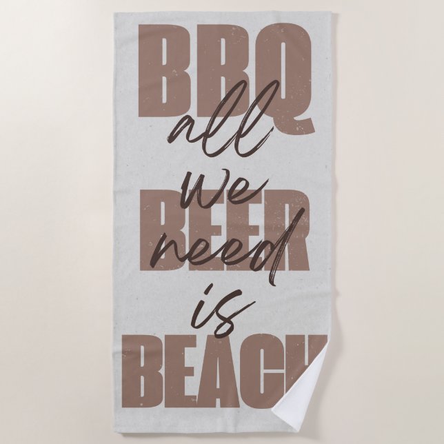 Toalla De Playa BBQ Beer Beach, All we need, brown (Anverso)