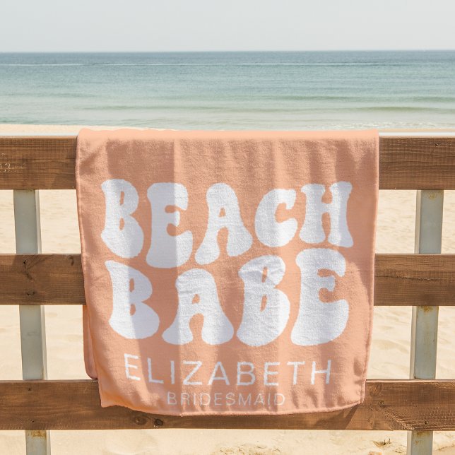 Toalla De Playa Beach Babe Trendy Peach Guay Bachelorette Party (Subido por el creador)