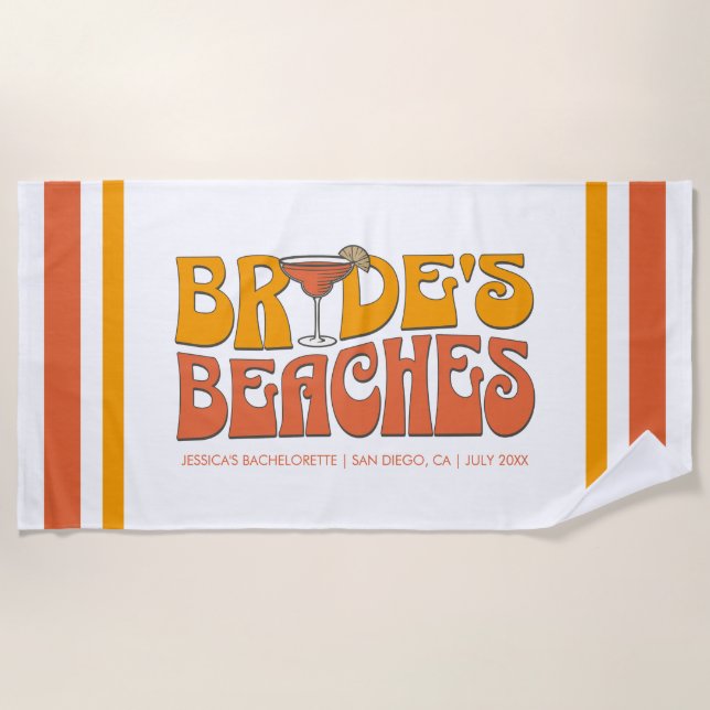 Toalla De Playa Beach Bachelorette Party Groovy Bride's Beach (Anverso)