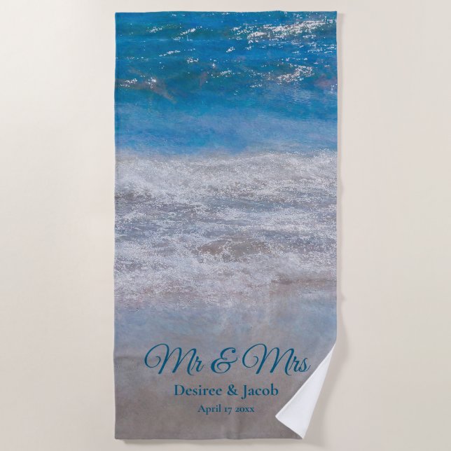 Toalla De Playa Beach Blue Tropical Ocean Waves Boda costero (Anverso)