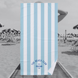 Toalla De Playa Beach Club Blue Escudo Pale Blue Cabana Stripe