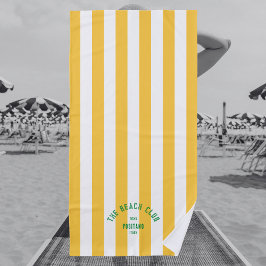 Toalla De Playa Beach Club Green Escudo Yellow Cabana Stripe