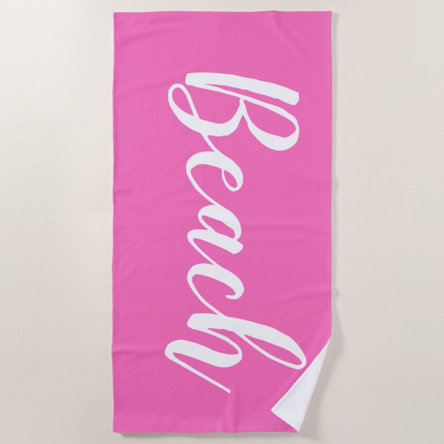 Toalla De Playa Beach Hot Pink White (Anverso)