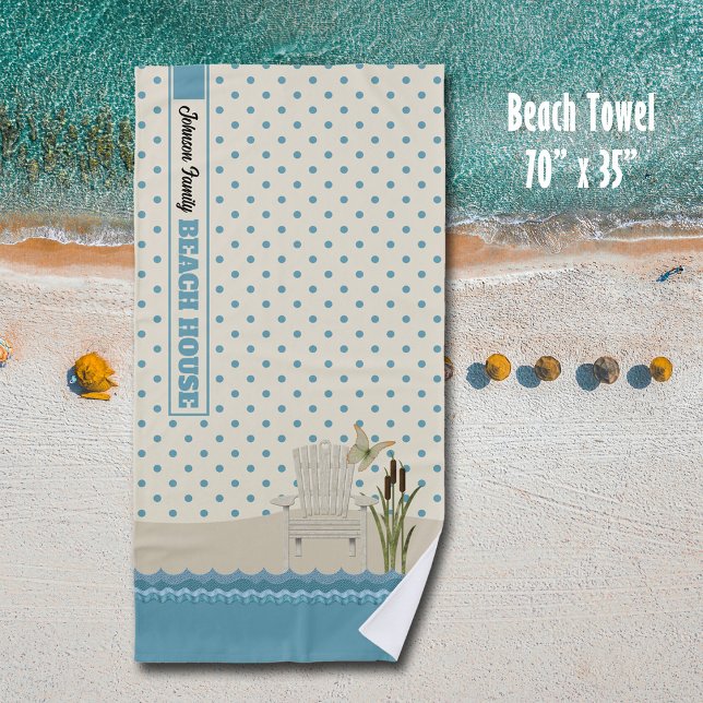 Toalla De Playa Beach House Beach Scene Lake House (Personalized beach towel for your beach house, cottage, or pool.)