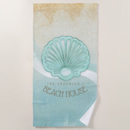 Toalla De Playa Beach House Clam Shell Aqua Blue ID623