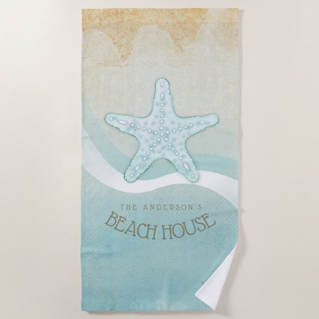 Toalla De Playa Beach House Nautical Starfish Aqua Blue ID623 (Anverso)