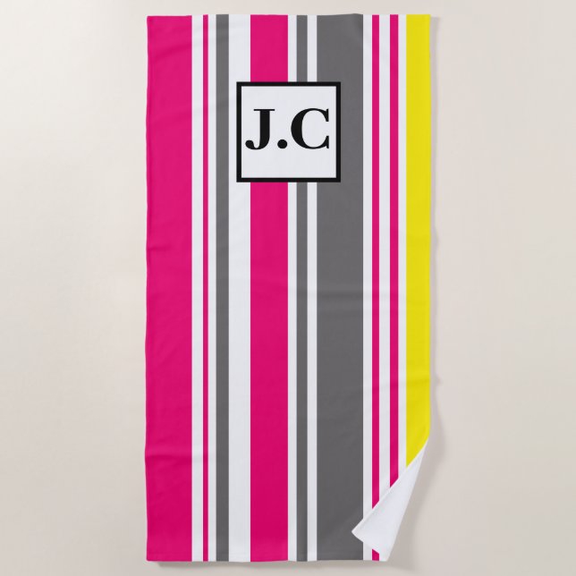 Toalla de playa - Beach Hut Stripes Rosa caliente (Anverso)