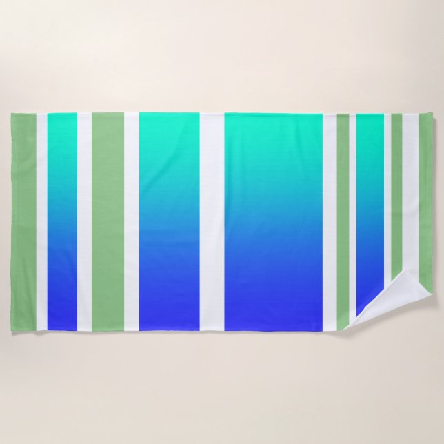 Toalla De Playa Beach Ocean Front Sand + Surf Aqua Stripes (Anverso)