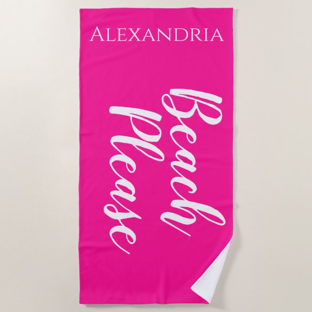 Toalla De Playa Beach Please Personalized Hot Pink (Anverso)