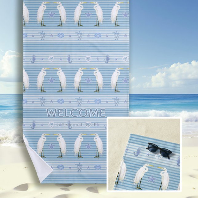 Toalla De Playa Beach Sea Turtle Seahorse Egret Blue Personalized (Subido por el creador)