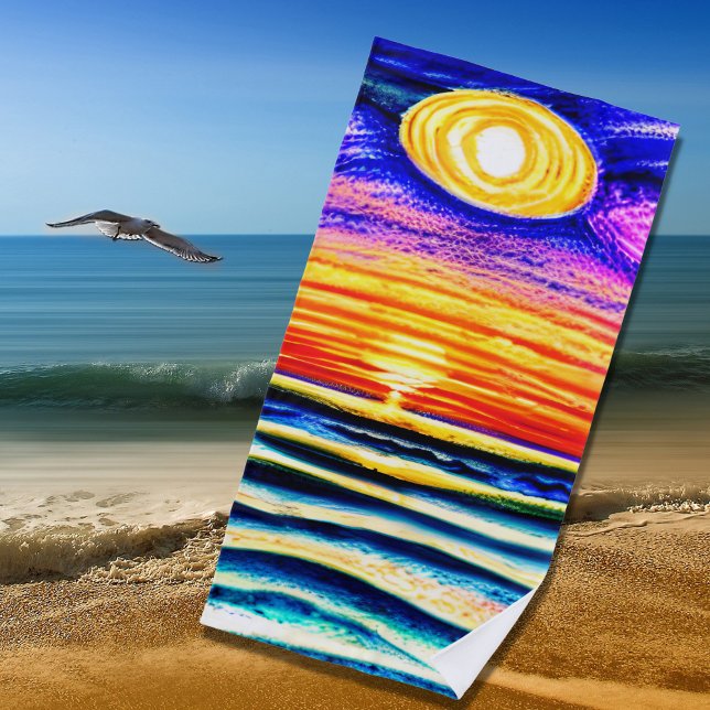 Toalla De Playa Beach Sunset con olas y sol, Naranja y Blues (Subido por el creador)