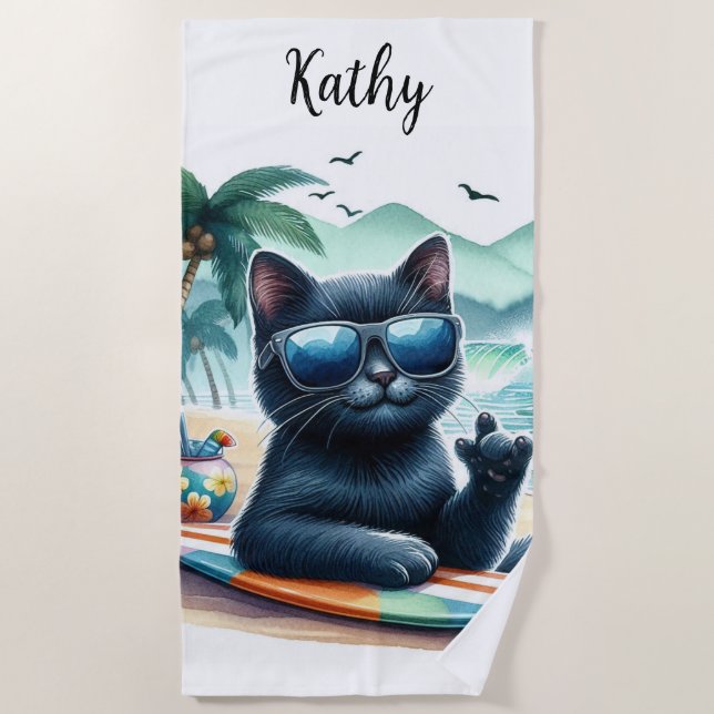 Toalla De Playa Beach Time Guay Black Cat Personalizado (Anverso)