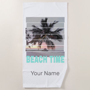 Toalla De Playa Beach Time Vintage Pier Palm Tree Sunset Souvenir