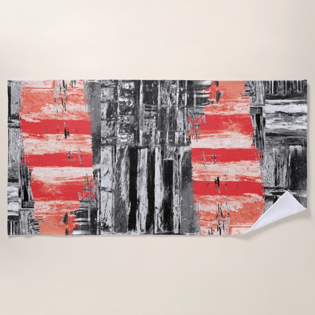Toalla De Playa Beach Towel – Red Pulse Abstract Design (Anverso)