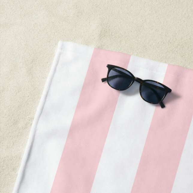 Toalla De Playa Beach Towel Spring Pastel Pink & White Stripe (In situ)