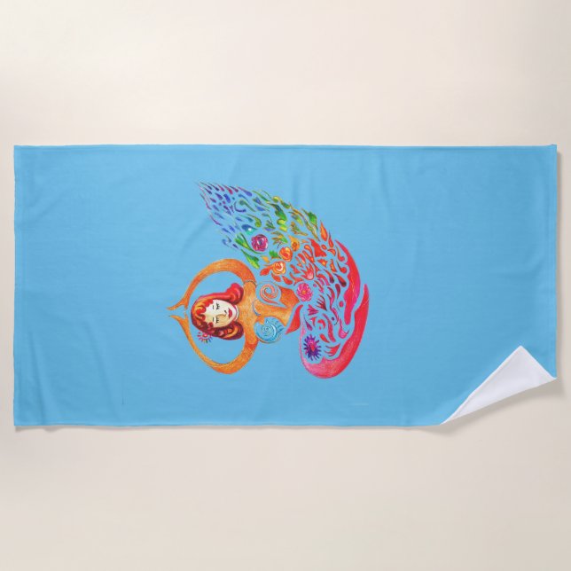Toalla De Playa Beach Towel Yoga Meditation Rainbow Woman Silouete (Anverso)