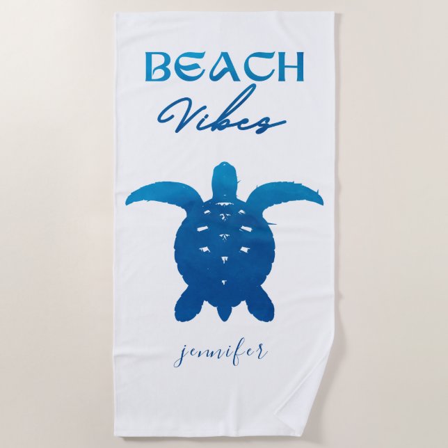 Toalla De Playa Beach Vibes Blue Watercolor Sea Turbe (Anverso)