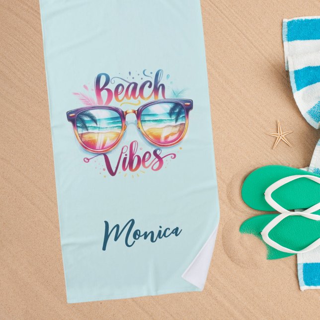 Toalla De Playa Beach vibes cita un nombre divertido (Subido por el creador)