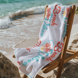 Toalla De Playa Beach Vibes Sunset en Coral y Azul