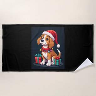 Toalla De Playa Beagle Luces de Navidad Santa Beagle Perro Navidad