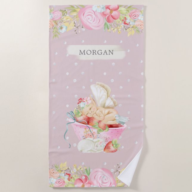 Toalla De Playa bebé hada lindo jardín encantado monograma (Anverso)