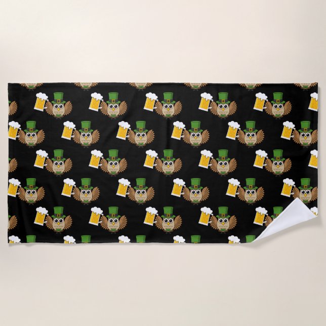 Toalla De Playa Beber de búho St Patrick's Day Pattern (Anverso)