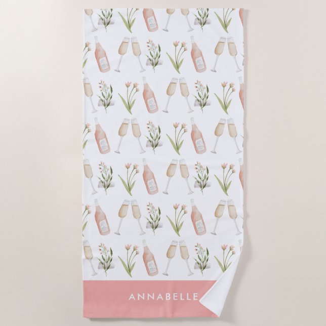 Toalla De Playa Bebidas modernas rosadas femeninas fiesta de solte (Anverso)