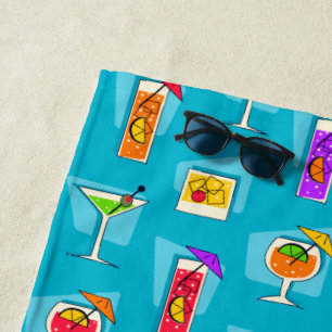 Toalla De Playa Bebidas tropicales hawaianas retras de la hora