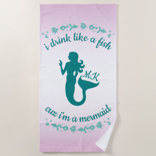 Toalla De Playa Bebo como un pescado Cuz que soy un monograma de