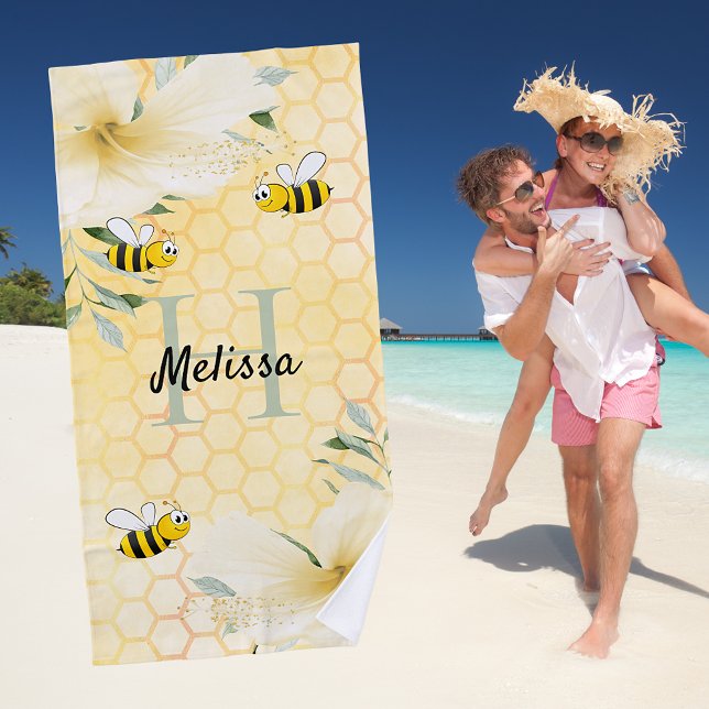 Toalla De Playa Bee Happy bumble abejas amarillo panecillo dulce (Subido por el creador)