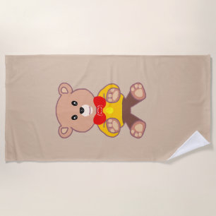 Toalla De Playa Beige Cute Bowtie Teddy Bear