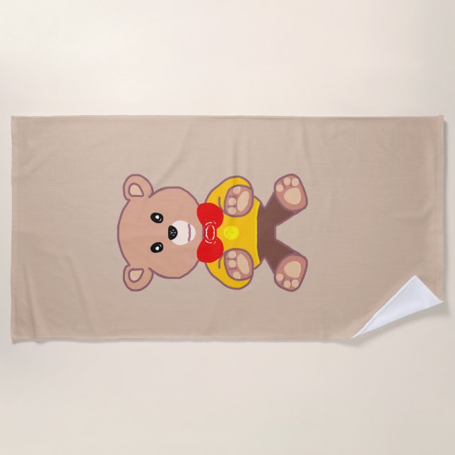 Toalla De Playa Beige Cute Bowtie Teddy Bear (Anverso)