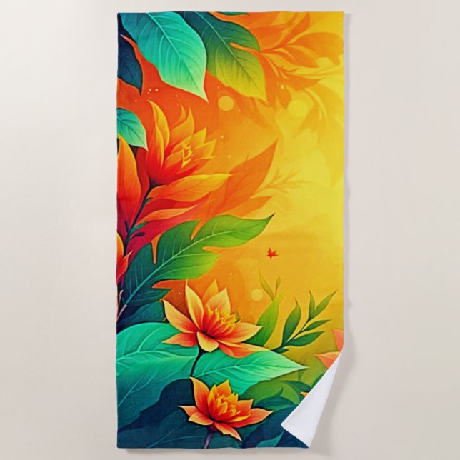 Toalla De Playa Belleza floral vibrante abstracta (Anverso)