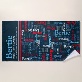 Toalla De Playa  Bertie personalized name meaning red blue white