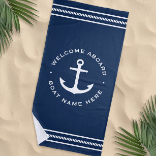 Toalla De Playa Bienvenida a bordo del personalizado nombre del ba
