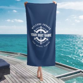 Toalla De Playa Bienvenida a bordo Nautical Boat Name Navy Blue