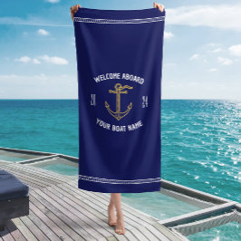 Toalla De Playa Bienvenida personalizado a bordo Nombre barco Navy