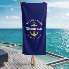 Toalla De Playa Bienvenido a bordo barco ancla náutica azul marino
