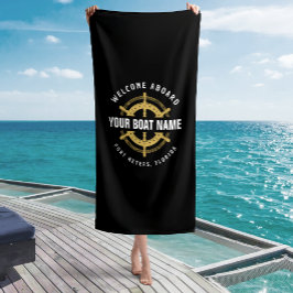 Toalla De Playa Bienvenido a bordo Barco náutico nombre Negro y Or